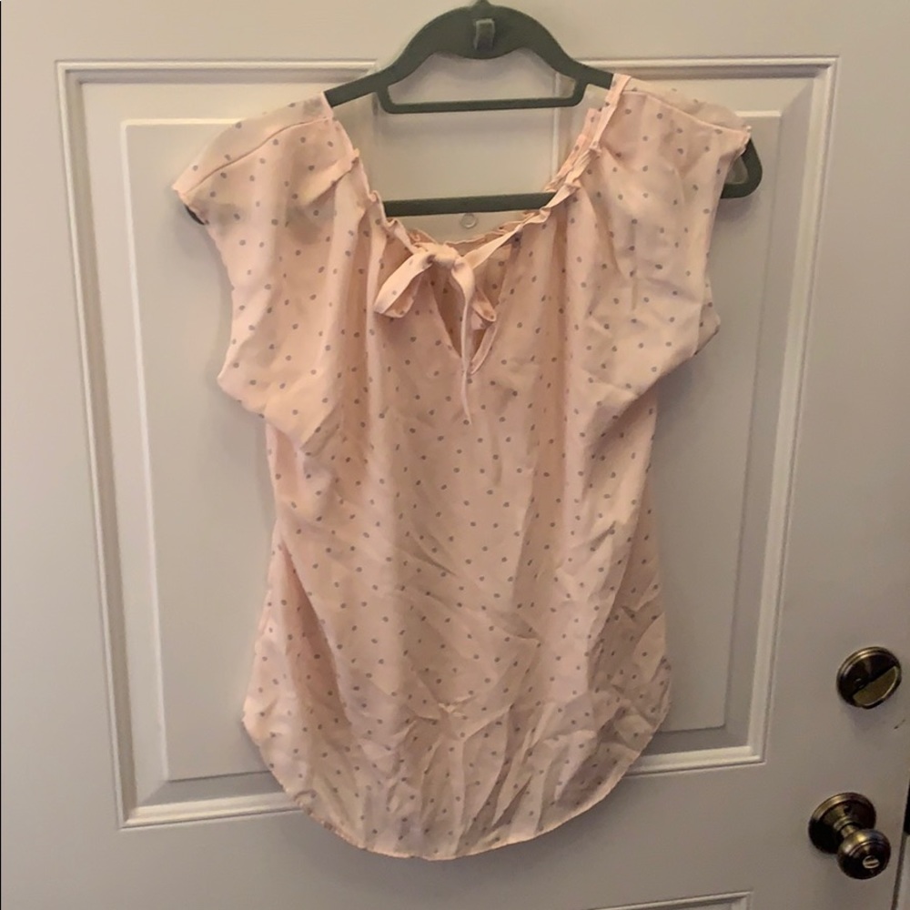 Pink and gray polka dot top